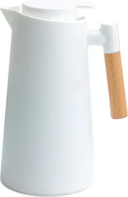 Produktbild von 1L Isolierkanne, Glas Thermoskanne, doppelwandige Vakuum Kaffeekanne Teekanne, Thermoskanne für Kaffee, Tee, Wasser, GetränkWeiß