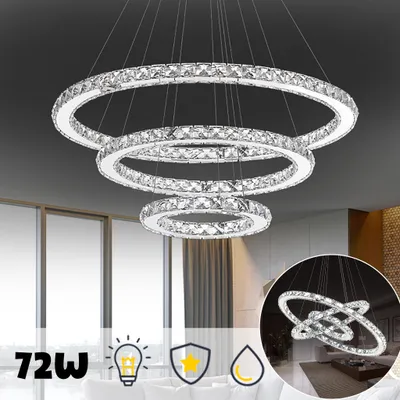 Produktbild von ACXIN LED Kronleuchter Hängelampe Kristall Pendelleuchte 72W Kaltweiß Deckenleuchte Hängeleuchte Drei Ringe (Kaltweiß, 72W)