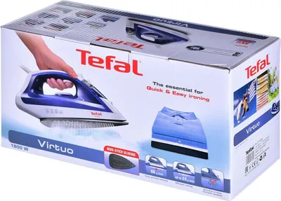 Obrázok produktu pre Tefal Virtuo FV1711, Naparovacia žehlička, Žehliaca plocha Durilium, 1,9 m, 80 g/min, Fialová, Biela, 24 g/min