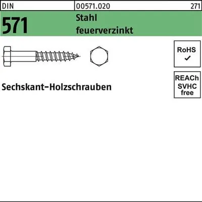 Produktbild von Reyher Sechskant-Holzschrauben DIN 571 Stahl 8x140 feuerverzinkt tZn (50)