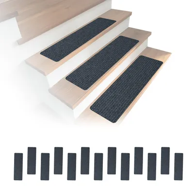 Obrázok produktu pre Relaxdays – sada 16 kusov schodových rohoží, obdĺžnikové schodové rohože, 65 x 20 cm, samolepiace schodové koberce, tmavošedé