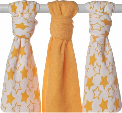 Image de XKKO Bamboo Langes en mousseline 70x70 Set de 3 Little Stars Orange