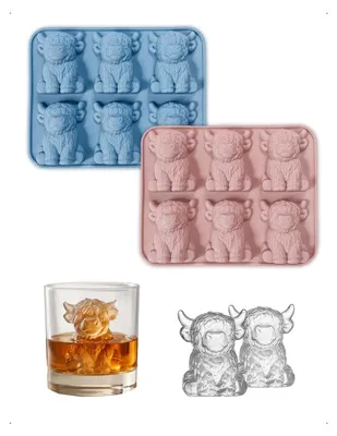 2er-Set Silikon-Eiswürfelformen 3D Hochlandrind, 12 Fächer, Blau+Pink