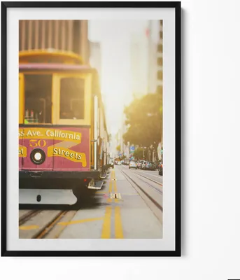 Produktbild von Straßenbahn in San Francisco– Wandbild mit Rahmen – Gerahmtes Bild  – Wanddekoration – 70x100 cm –  Schwarz Rahmen