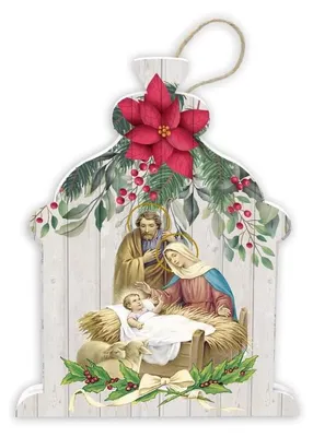 Weihnachtslaterne aus Pappelholz, Krippe, 15x16 cm, Italien