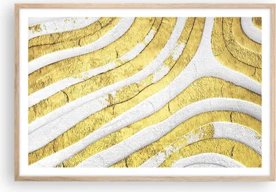 Produktbild von Gerahmtes Poster - Rahmen in heller Eiche - Abstraktion Gold Weiß - 91,5x61 cm - Wand Bild - Wanddeko - Wandbilder - Kunstposter - Wandposter - Bilderrahmen - Bilder - Kunstdruck - P2NAA91x61-4511