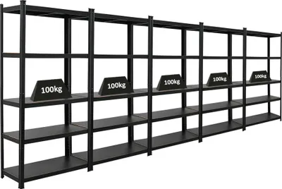 Produktbild von Mega Deal | 5x All Black Series Schwerlastregal Ragnar | HxBxT 180x90x40cm | Fachlast 100kg | Matt Schwarz