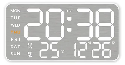 Digitale Uhr mit LED-Anzeige, Datum, Temperatur, USB, weiß
