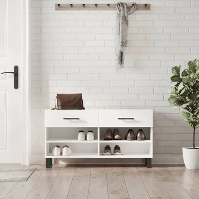 Immagine prodotto di The Living Store Panca per scarpe bianco lucido 102x35x55 cm Materiale a base di legno
