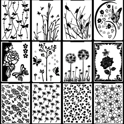 Zdjęcie produktu dla 12 sztuk plastikowych szablonów do stemplowania – idealne do tworzenia kartek i scrapbookingu