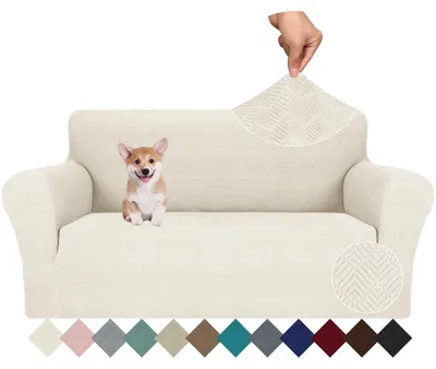 Image de Housse de canapé universelle, élastique, protectrice : antidérapante, résistante aux griffures, design géométrique, pour canapé 2 places, douce et confortable