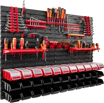 Image de 33 bacs gerbables étagère murale plastique couvercle 115 x 78 cm porte-outils atelier garage système de stockage bacs à bec verseur
