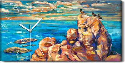 Produktbild von Wandbild Leinwand Bilder Wanduhr Geräuschlos Kunstdruck 60x30 Meereslandschaft - weiße Hände