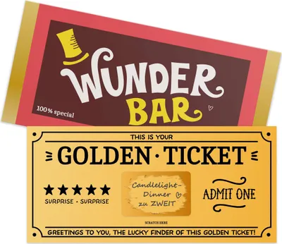 Produktbild von Exklusives Golden Ticket als Rubbelkarte zum Selbstbeschriften mit Umschlag – mit Umschlag