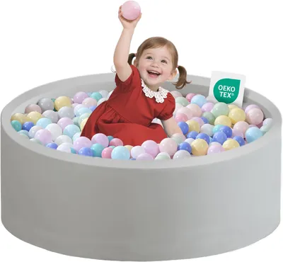 Produktbild von Zedachica Bällebad Baby 90 x 30 cm – Rundes Schaumstoff Bällebad für Kinder ab 1 Jahr, Weiches Ballpool für Mädchen & Jungen, Abnehmbarer Waschbarer Bezug, Indoor & Outdoor, Grau, Ohne Bälle