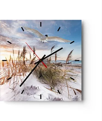 Produktbild von Wanduhr - Quadrat - Glasuhr - Möwe Meer Küste - 30x30cm - Schleichendes Uhrwerk - Lautlos - zum Aufhängen bereit - Dekoration Modern - Wanddekoration aus Glas - C3AC30x30-4902