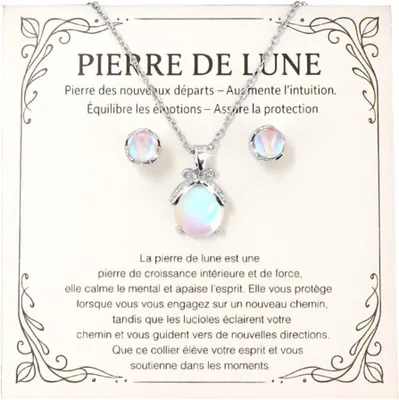 Produktbild von Schmuckset Mondstein, Kette und Ohrringe, silber, für Geschenk