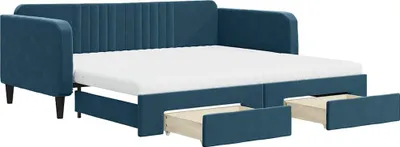 Obrázek produktu pro vidaXL Rozkládací postel se zásuvkami Modrá 100x200 cm Velvet