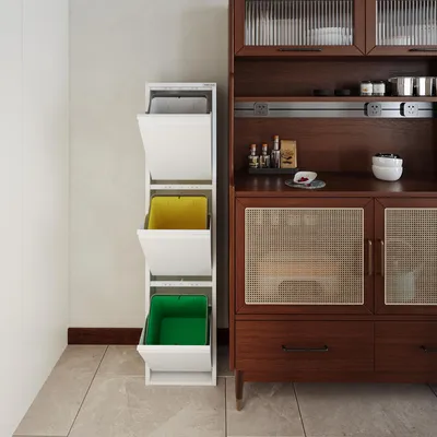 Produktbild von VEEHAUS Küche Mülleimer Für Den Vielseitigen Einsatz Mit Klappen Aus Edelstahl Stilvoller Abfalleimer Praktische Aufbewahrung Weiß (3 x 15 LT - 45 LT)