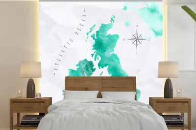 Produktbild von MuchoWow® Fototapete für Wohnzimmer oder Schlafzimmer Wandtapete Vinyl Motivtapete Aquarell - Weltkarte - England - 240x240 cm - Schlafzimmer-Tapete