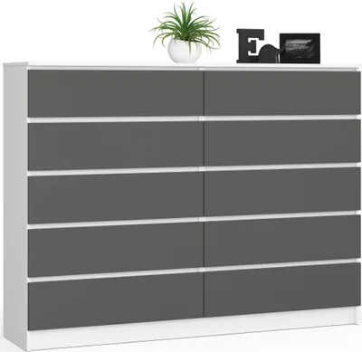 Produktbild von Kommode – Schubladenkommode – Sideboard – 160 cm – Weiß / Graphit – Eleganz und Ordnung mit 10 geräumigen Schubladen