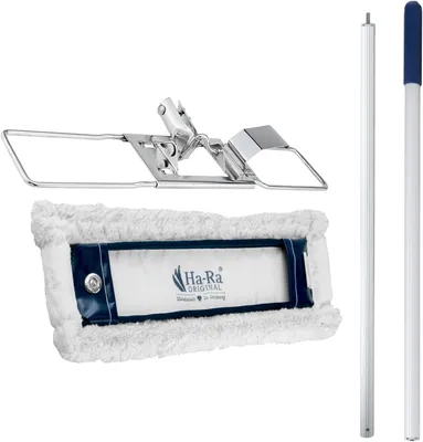 Produktbild von Ha-Ra Set Bodenexpress 42 cm aus Edelstahl & Boden-Faser Nano Gold Soft I robuster Boden-Wischer zur Reinigung für Böden & Wände I wendiger Wischmop