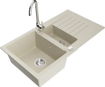 Produktbild von Mexen Matias 1,5-Becken-Granitspüle mit Abtropffläche und Mischbatterie Telma, Beige - 6502-69-670200-00