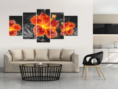 Produktbild von Akustikbild Blumen Feuer 200x100 cm Bilder Akustikschaum Hochleistungsschallabsorber Schallschutz Leinwand 5 tlg Wandbild Raumakustik Schalldämmung b-A-0227-b-o