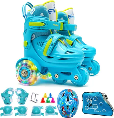 Produktbild von Flash Skating Schuhe Kinder Anfaenger Rollschuhschuhe Set Kinder Schlittschuhe Rollschuhe (L)