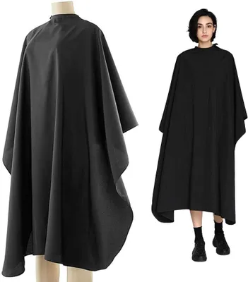 Obrázek produktu pro Kadeřnický plášť 150 x 120 cm, unisex, voděodolný, nylon, salonový styl, pro domácí použití (černý)