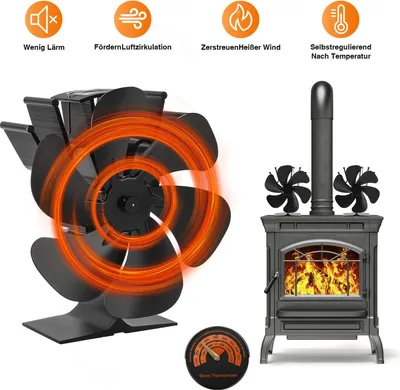 Obrázok produktu pre Jayseuw ventilátor na kachle - ventilátor na kachle ovládaný teplom - krbový ventilátor - ventilátor na kachle na drevo - 6 lopatiek rotora - distribútor tepla bez elektrickej energie - čierny