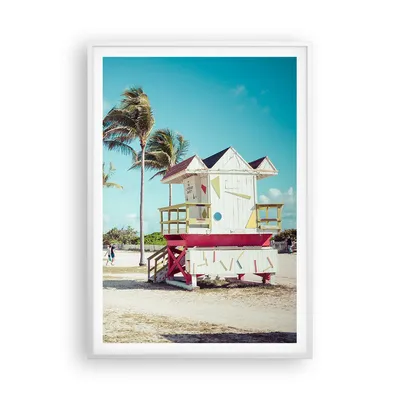 Produktbild von Gerahmtes Poster - Weißer Rahmen - Strand Miami Florida - 70x100 cm - Wand Bild - Wanddeko - Wandbilder - Kunstposter - Wandposter - Bilderrahmen - Bilder - Kunstdruck - Wandbild - P2WPA70x100-4332