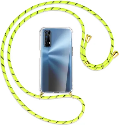 Produktbild von Handykette Backcover-Schutzhülle mit Band (Metall goldfarben) für Realme 7 (RMX2151) - neongelb