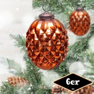 Produktbild von Christbaumkugelset Zapfen-Form, 6er Set |Glas, Orange, Struktur | H11,5xB8,5cm
