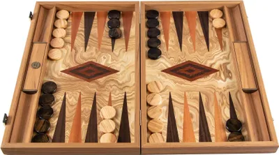 Zdjęcie produktu dla Zestaw do backgammona Manopoulos Premium – z drewna korzeni oliwnego i kamieni z drewna oliwnego – wykonany ręcznie (38 x 23 cm)