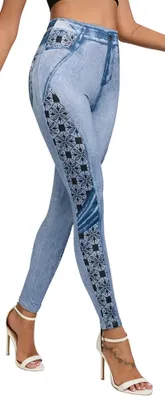 Produktbild von In One Clothing Damen Jeggings, leichte, elastische Leggings im Jeans Print, mit