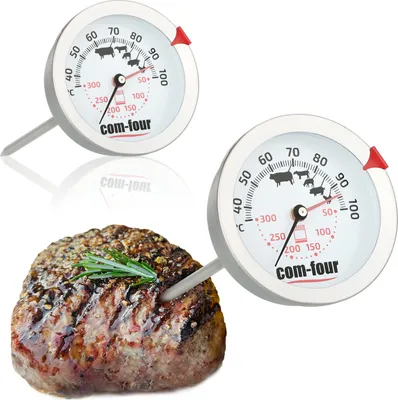 Produktbild von com-four® 2x Bratenthermometer - 2-Zonen Fleischthermometer mit Garpunkt-Kontrollanzeige - analoges Grill- und Ofenthermometer - Fleischnadel aus Edelstahl