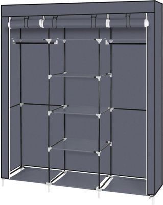 Kleiderschrank Stoffschrank, mit Kleiderstange und Ablagen,150 x 45 x 175 cm grau