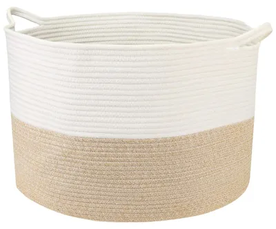 Produktbild von Runder Wäschekorb aus Baumwolle mit Tragegriffen, 55 x 35 cm