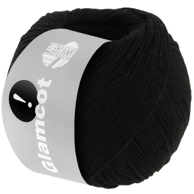 A ball of black yarn with a label wrapped around it.