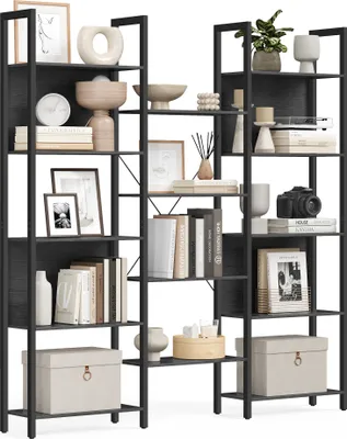 Produktbild von VASAGLE Bücherregal, Standregal mit 14 Ablagen, Regal mit Metallrahmen, Industrie-Design, 24 x 158 x 166 cm, ebenholzschwarz-tintenschwarz