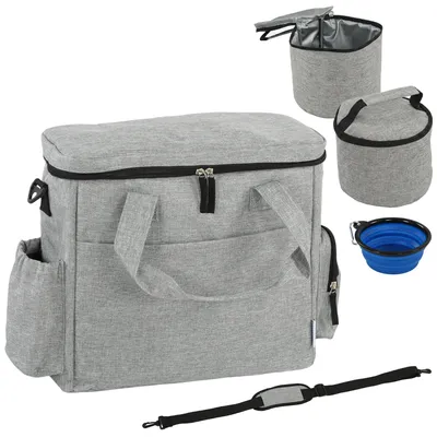 Produktbild von Hundetransporttasche mit Futterfächern | Farbe: Hellgrau | Abmessungen: 38x17x35 cm
