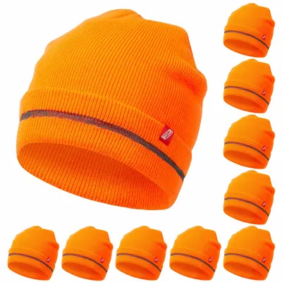 Produktbild von Nitras Strickmütze neon mit Reflexstreifen 10 Stück, Wintermütze, Warnschutzmütze, Beanie uni Farbe:neonorange