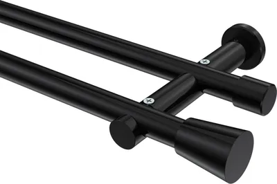 Produktbild von Interdeco Gardinenstange / Vorhangstange Schwarz, Typ Platon Sitra (Konus) ohne Ringe, 20 mm Ø 2-läufig, 200 cm