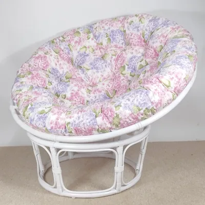 Produktbild von Rattani Rattansessel Rattan Papasan Sessel inkl. hochwertigen Polster Living , D 110 cm Weiß Lackiert