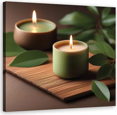 Produktbild von Leinwandbild Kerzen Zen Spa 60x60 Feeby Grün bild für die wand bereit zum aufhängen