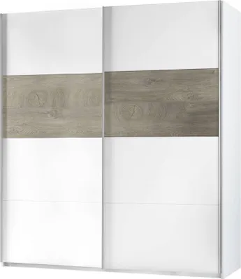 Produktbild von Garderobe Dcioff, Schlafzimmer Kleiderschrank mit 2 Schiebetüren, Schrank mit Kleiderstange und 3 Einlegeböden, 180X60h200 cm, Weiß und Eiche