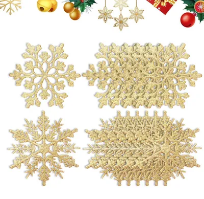 Produktbild von Schneeflocken Christbaumschmuck Gold 24 Stück 10 cm Weihnachtsbaum Deko Advent Glitzer