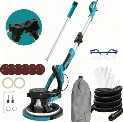 Image de Ponceuse électrique pour cloisons sèches - Ponceuse murale 1250 W - Sans poussière grâce à l'auto-aspiration - Portable - Prise UE - Noir