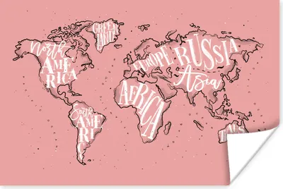 Produktbild von MuchoWow® Poster Weltkarte - Rosa - Briefe 120x80 cm - Bilder